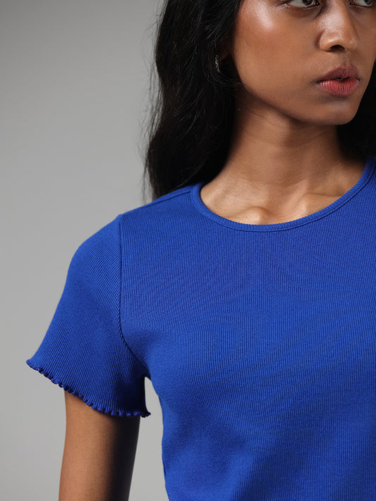 Superstar Self-Striped Blue Crop Top