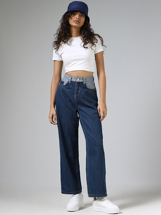 Nuon Mid Blue Wide Leg - Fit Mid Rise Jeans