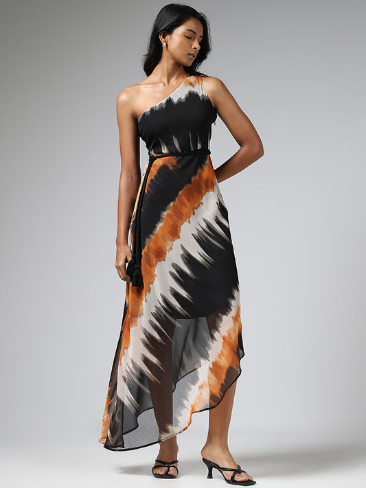 LOV Multicolor Printed One Shoulder Asymmetrical Dress