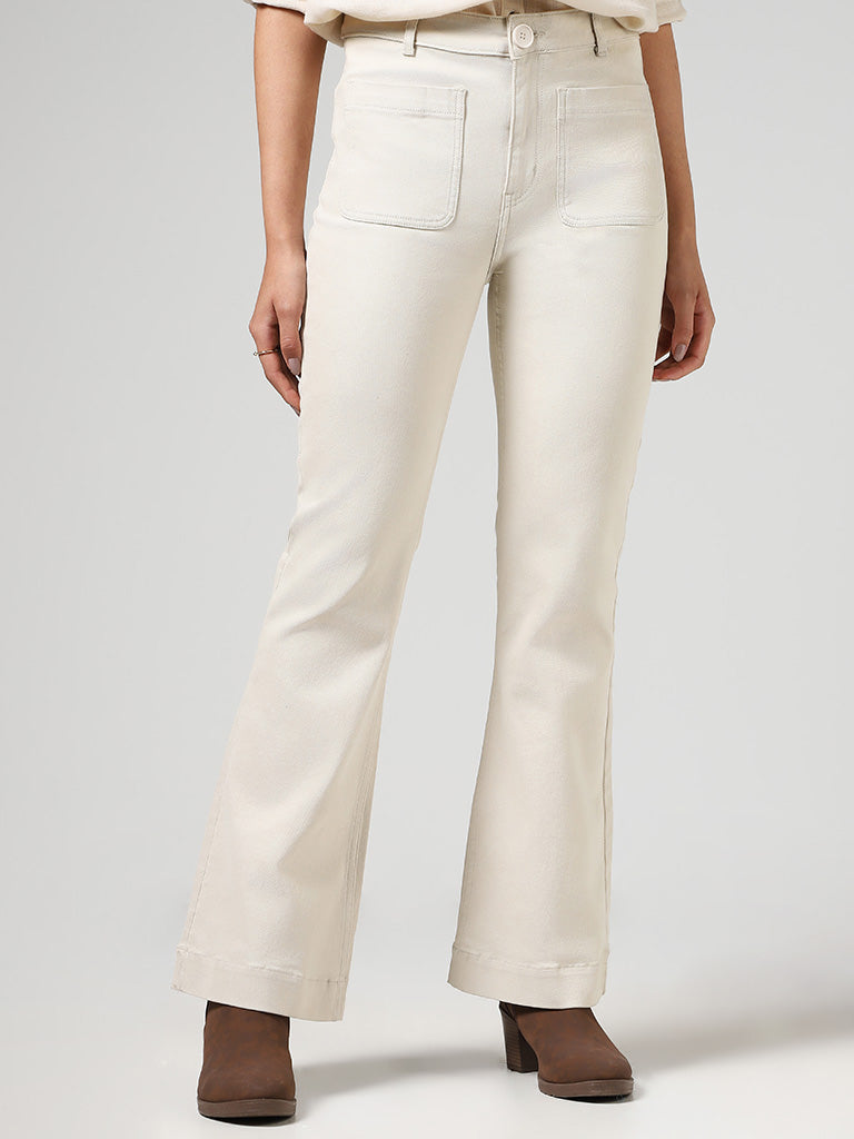 LOV Solid Beige Bootcut Denim Jeans