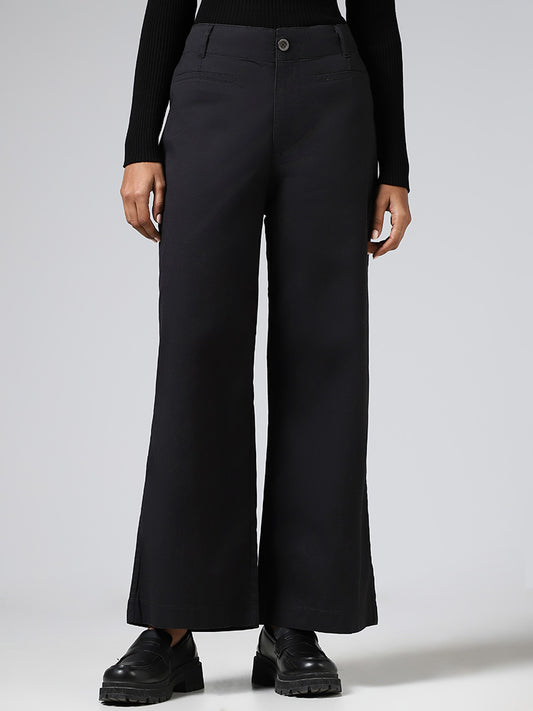 LOV Solid Black Wide-Leg Trousers