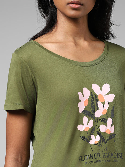 LOV Olive Printed T-Shirt