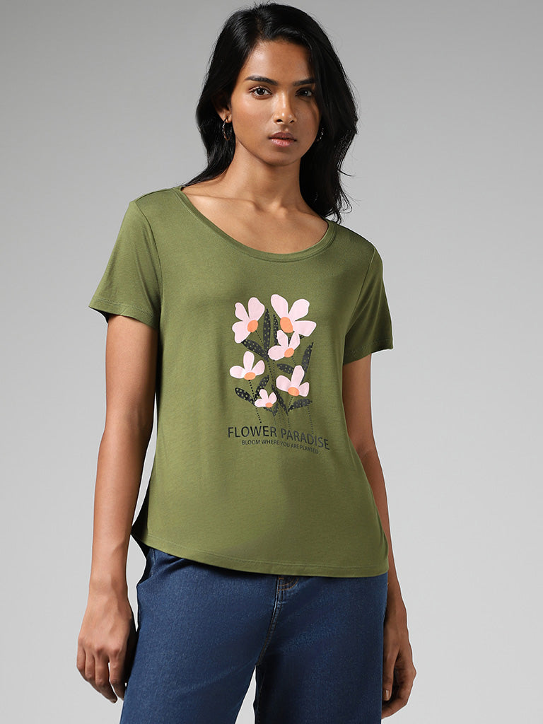 LOV Olive Printed T-Shirt