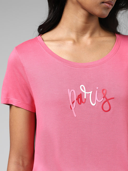 LOV Pink Typographic Printed T-Shirt