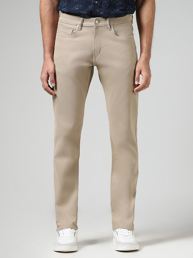 Ascot Solid Beige Relaxed Fit Denim Jeans