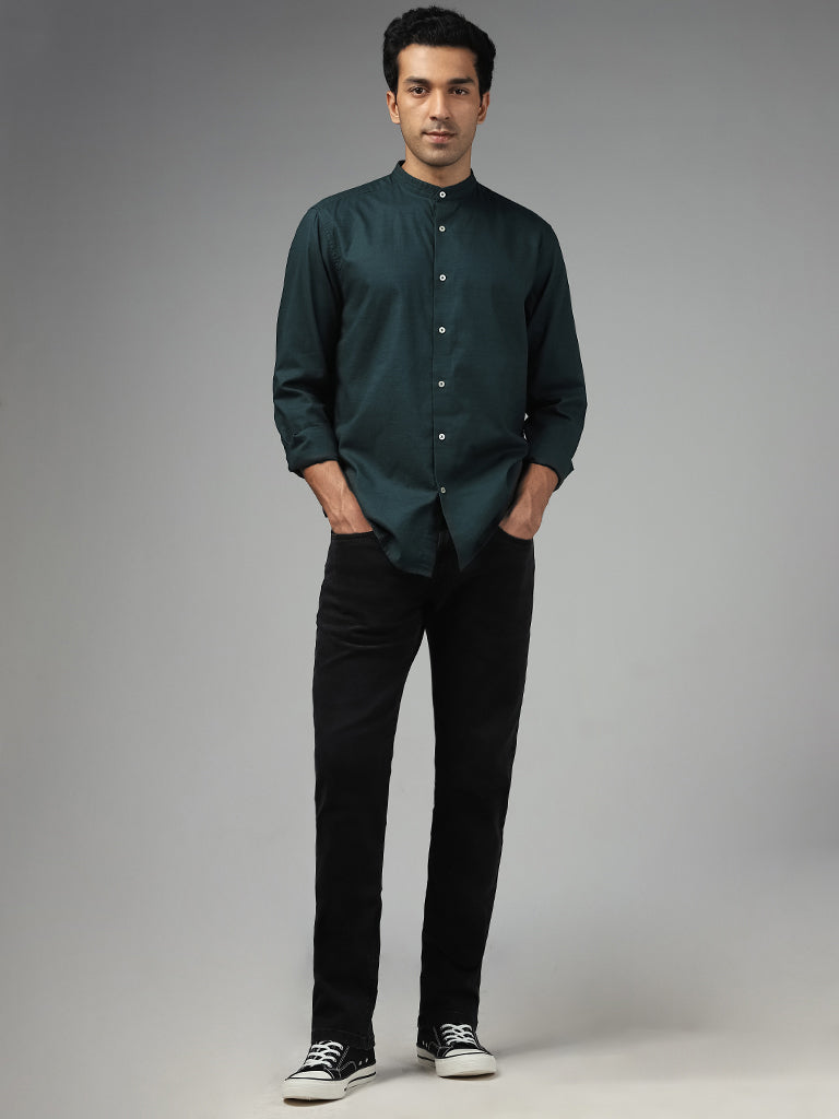Buy WES Formals Solid Emerald Green Slim Fit Shirt from Westside