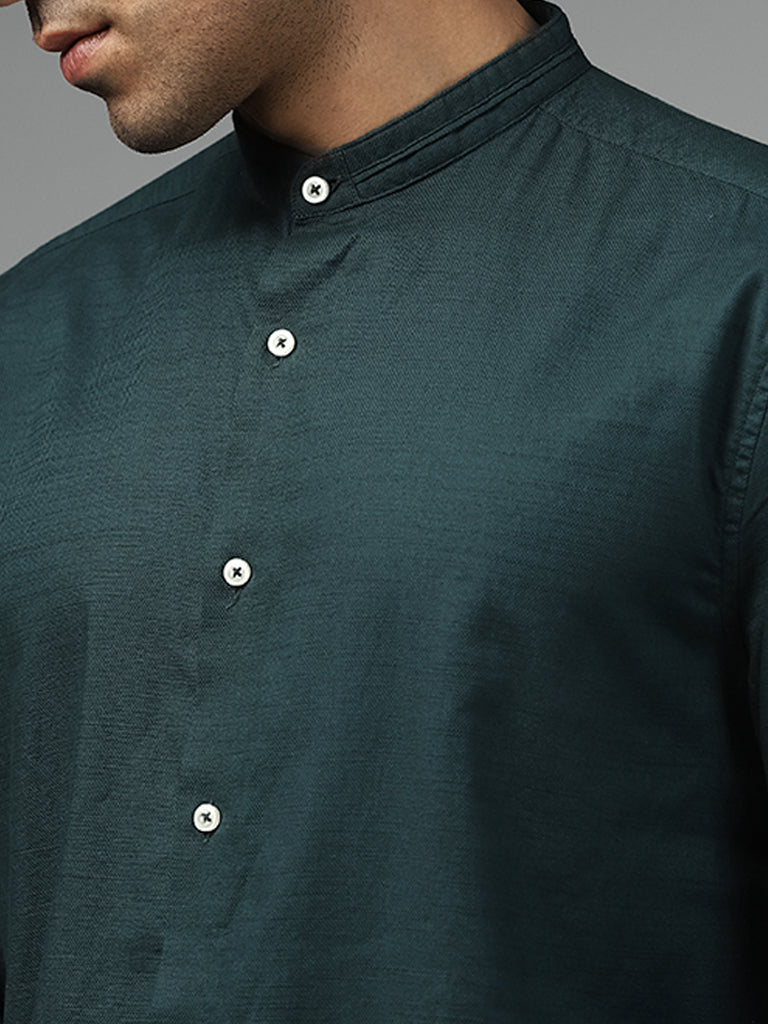 Ascot Solid Emerald Green Relaxed Fit Linen Shirt