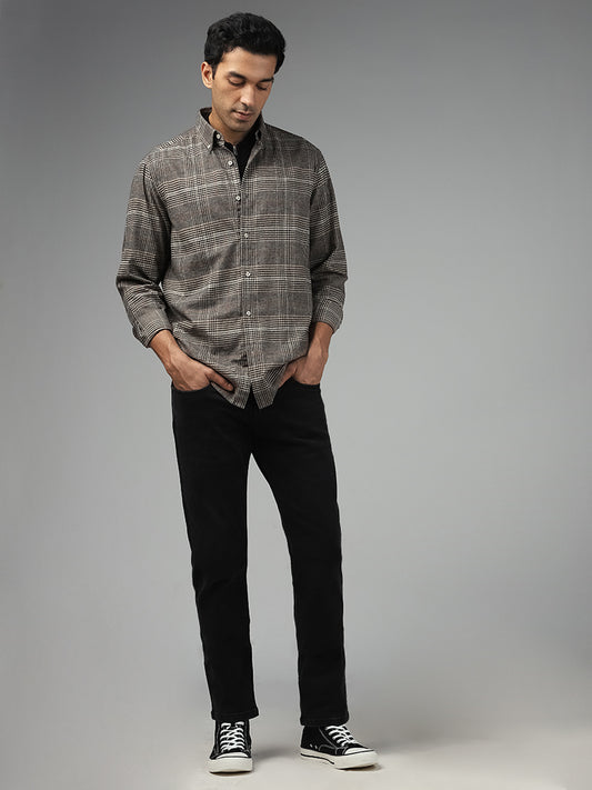 Ascot Grey Glen Plaid Checked Relaxed Fit Shirt