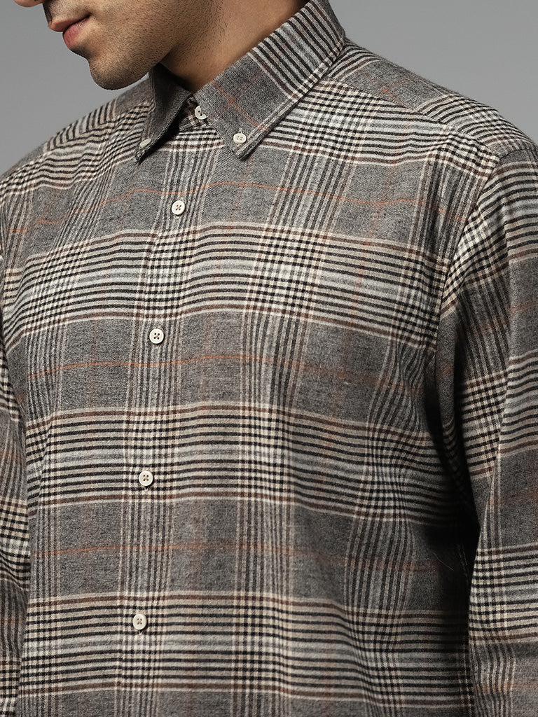 Ascot Grey Glen Plaid Checked Relaxed Fit Shirt