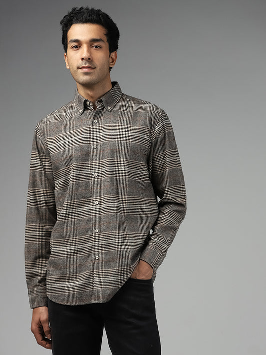 Ascot Grey Glen Plaid Checked Relaxed-Fit Shirt