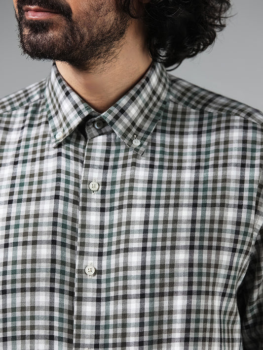 Ascot Light Grey Checked Cotton Blend Relaxed-Fit Shirt
