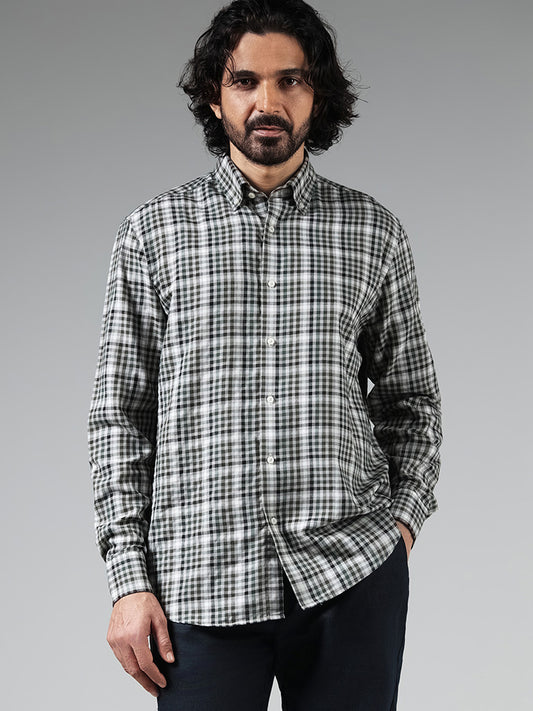 Ascot Light Grey Checked Cotton Blend Relaxed Fit Shirt