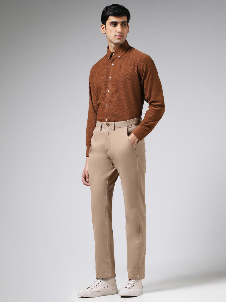 Ascot Tan Brown Relaxed Fit Dobby Shirt