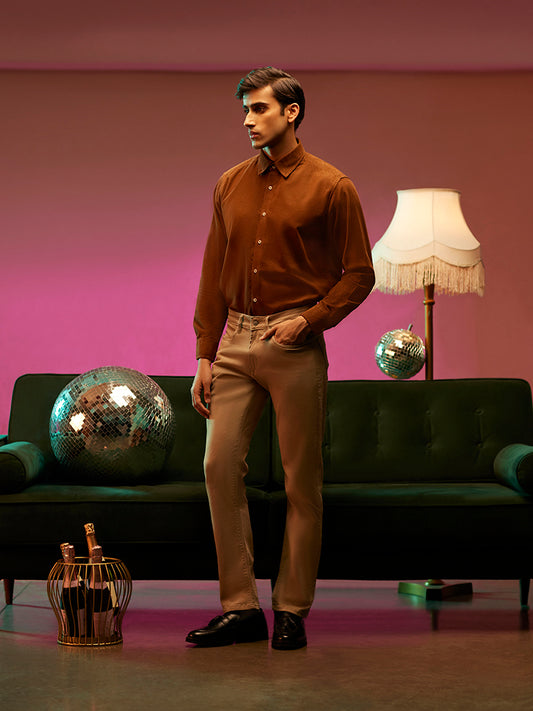 Ascot Tan Brown Relaxed Fit Dobby Shirt