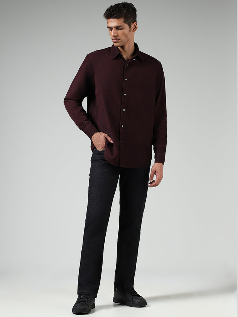 Ascot Wine Cotton Relaxed Fit Shirt