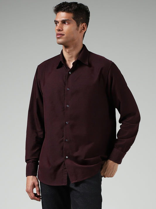 Ascot Wine Cotton Relaxed-Fit Shirt