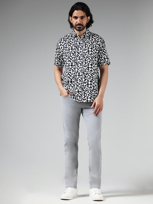 Ascot Black Printed Relaxed Fit Shirt