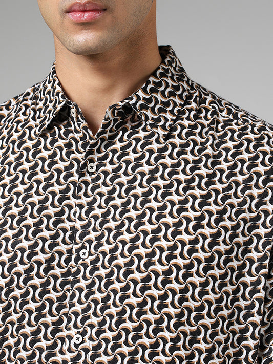 Ascot Dark Brown Abstract Printed Relaxed Fit Shirt