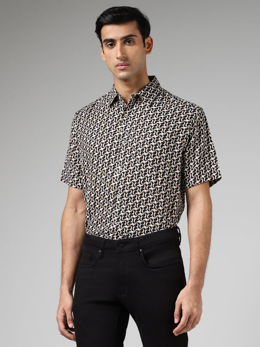 Ascot Dark Brown Abstract Printed Relaxed Fit Shirt