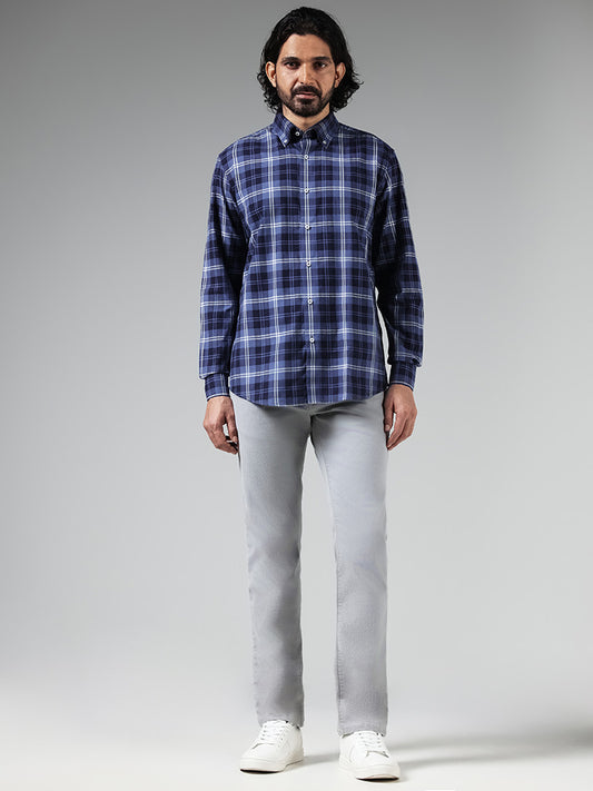 Ascot Blue Relaxed Fit Checked Shirt