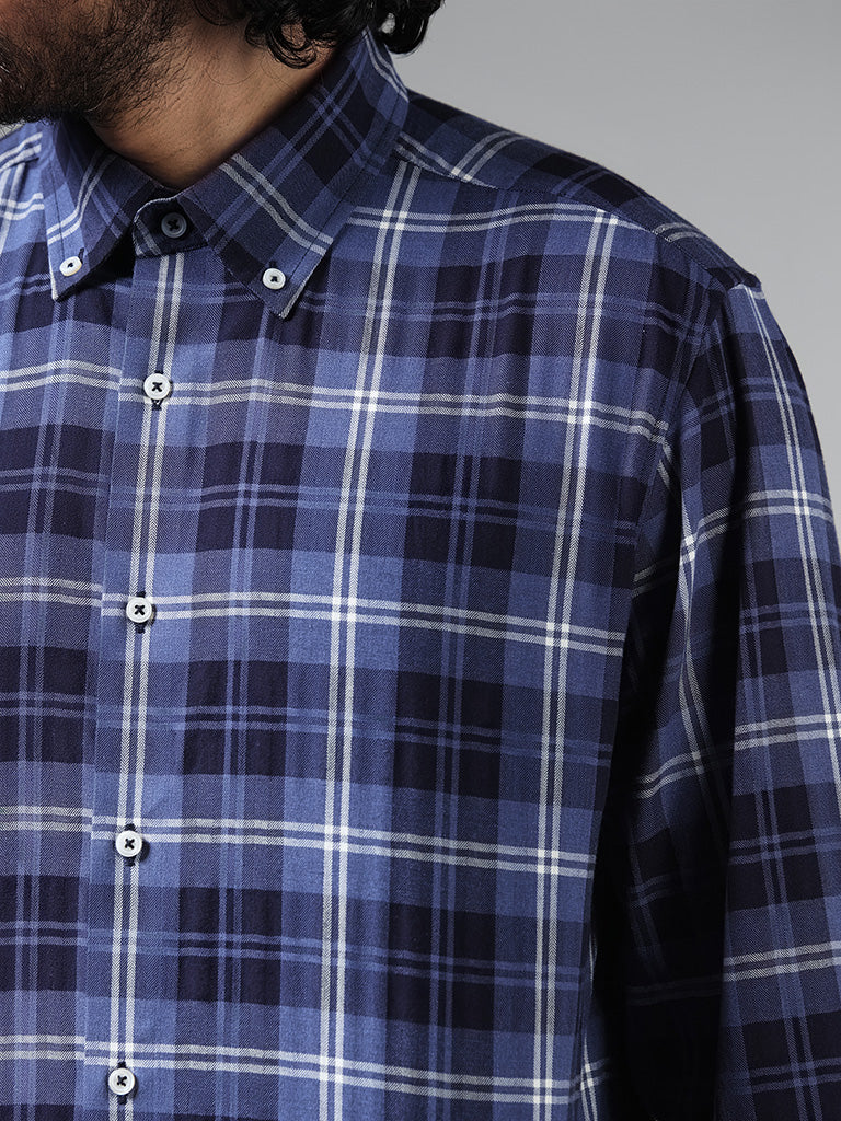 Ascot Blue Relaxed Fit Checked Shirt