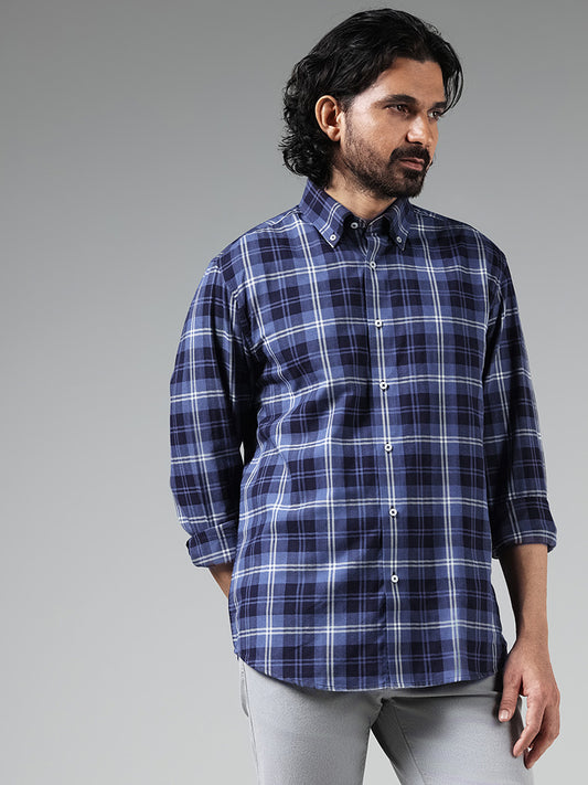 Ascot Blue Relaxed Fit Checked Shirt