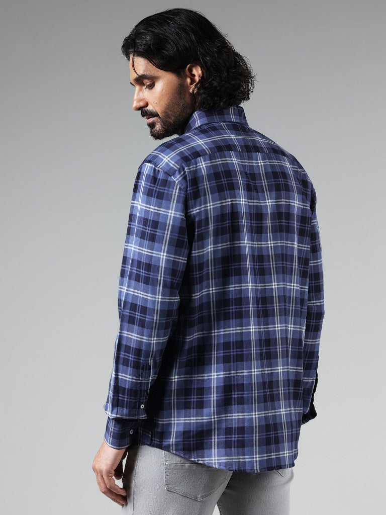 Ascot Blue Relaxed Fit Checked Shirt