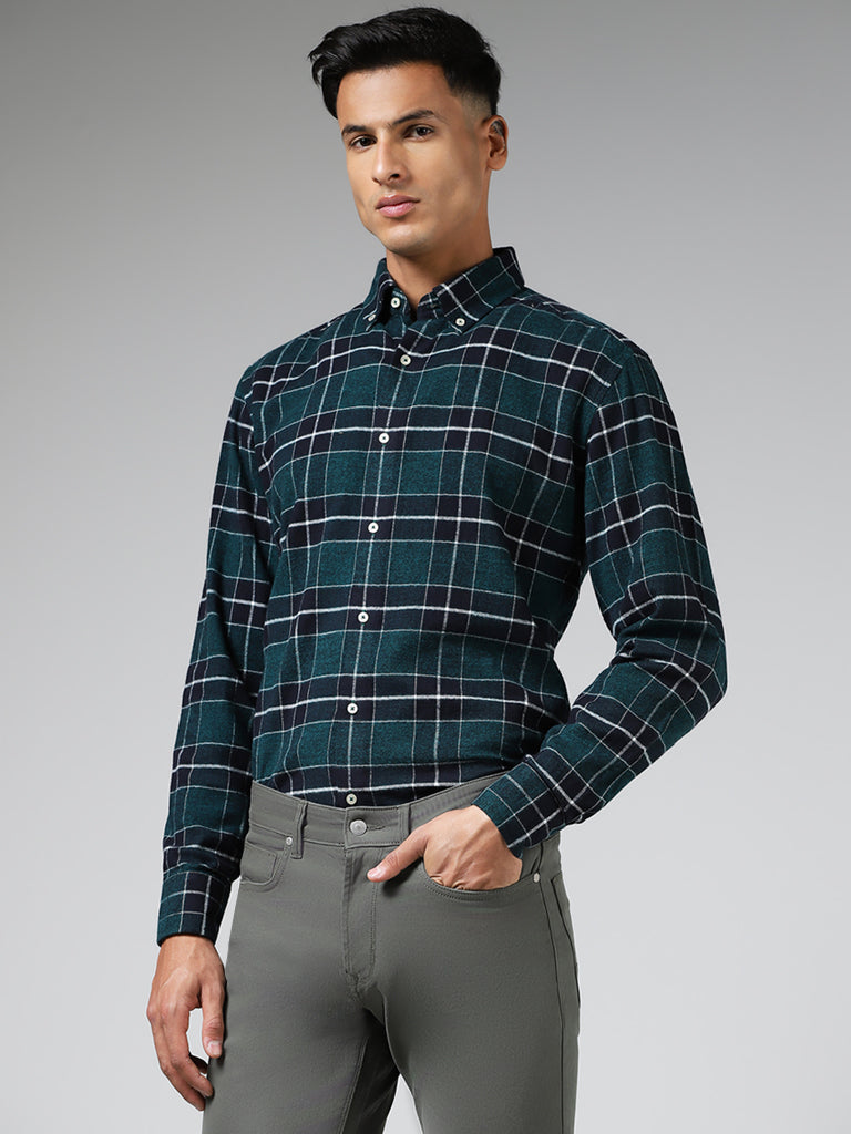 Ascot Green Checked Cotton Relaxed Fit Shirt