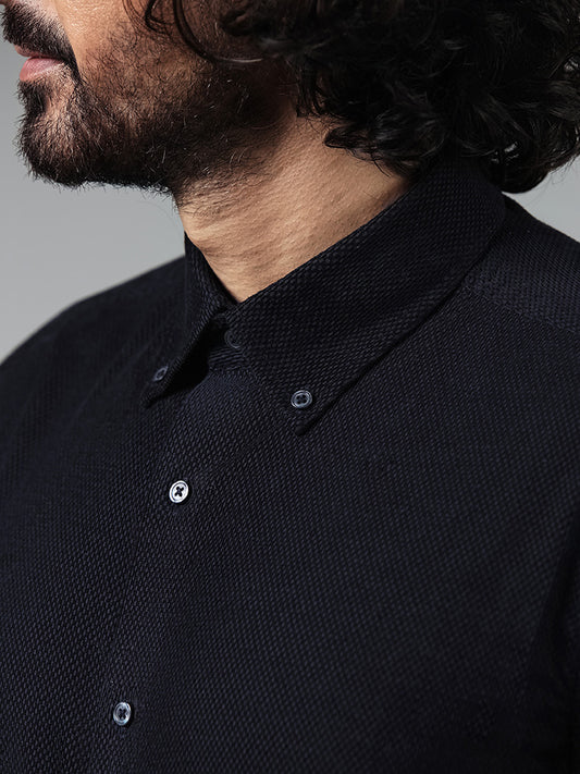 Ascot Navy Cotton Relaxed Fit Shirt