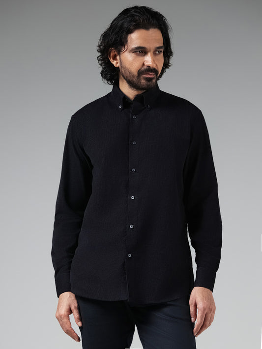 Ascot Navy Cotton Relaxed Fit Shirt