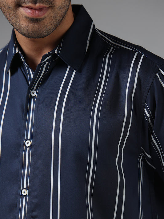 Ascot Navy Striped Relaxed Fit Shirt
