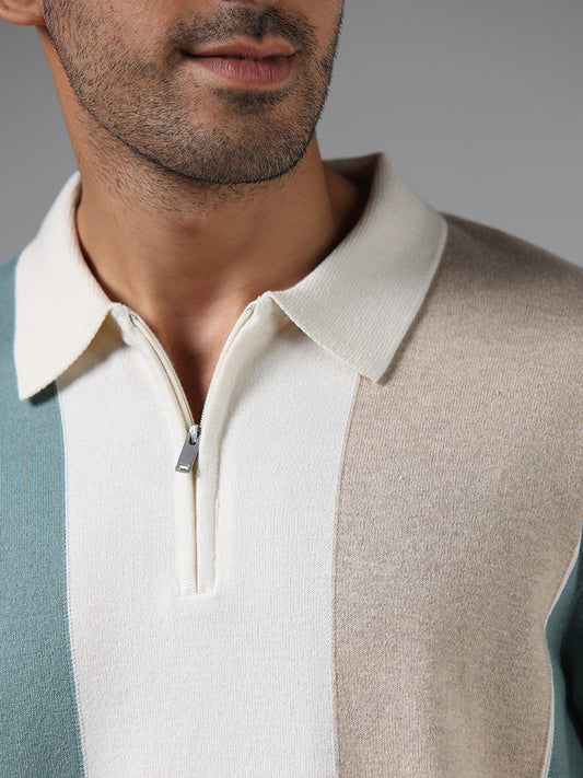 Ascot Green Color Block Relaxed Fit T-Shirt