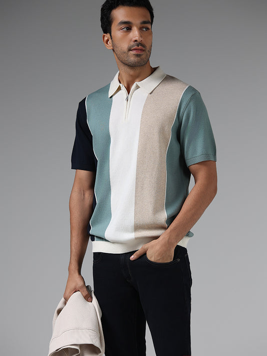 Ascot Green Color Block Relaxed Fit T-Shirt