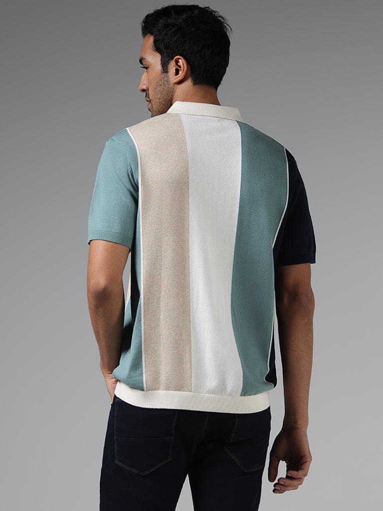Ascot Green Color Block Relaxed Fit T-Shirt