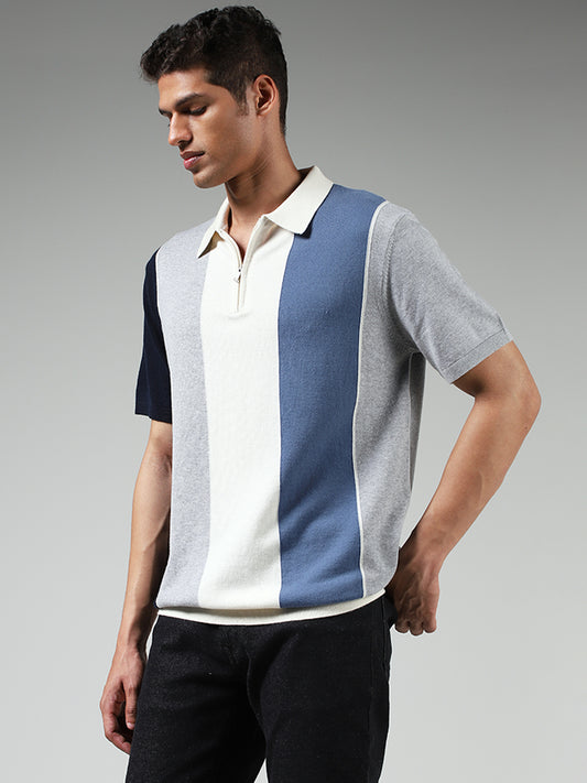 Ascot Navy Striped Relaxed Fit Polo T-Shirt