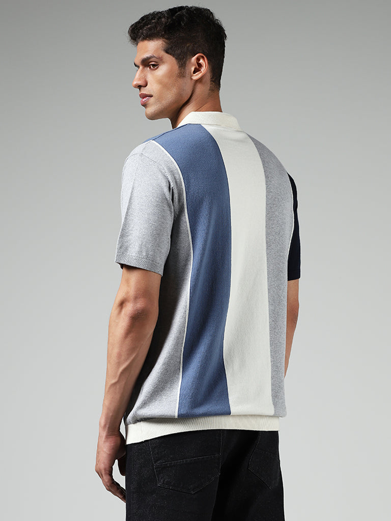 Ascot Navy Striped Relaxed Fit Polo T-Shirt