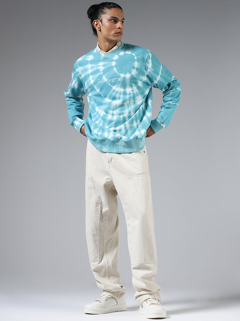 Nuon Blue Tie & Dye Printed Relaxed Fit Sweatshirt