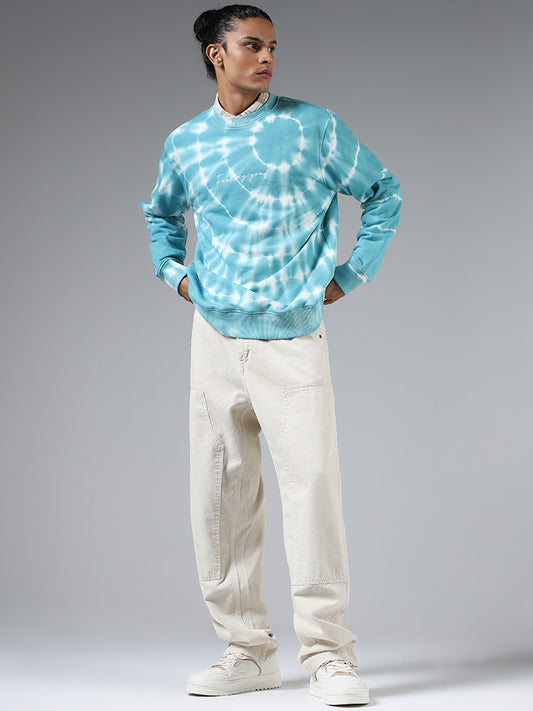 Nuon Blue Tie & Dye Printed Relaxed Fit Sweatshirt