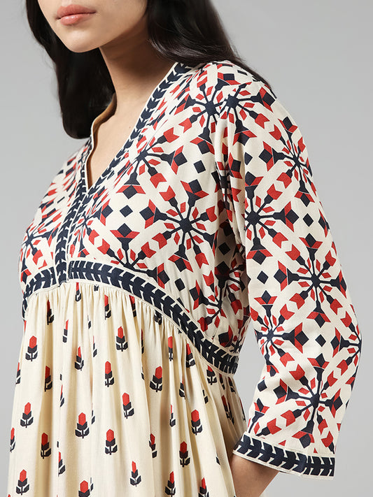 Bombay Paisley Cream Printed Cotton Dress