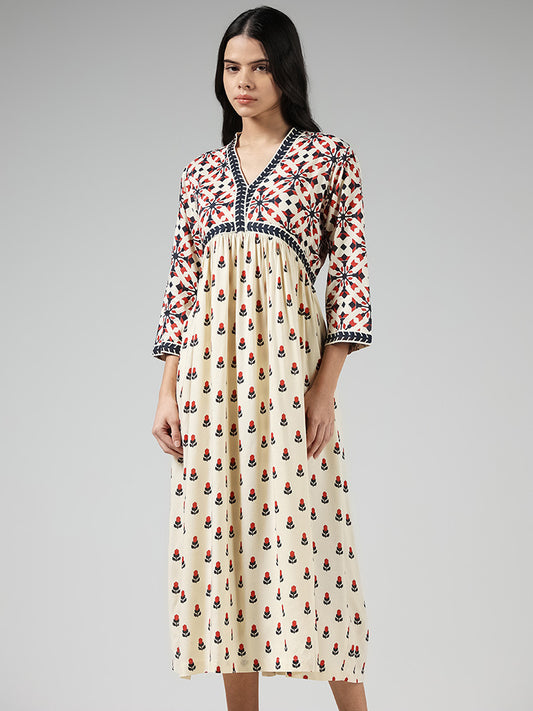 Bombay Paisley Cream Printed Cotton Dress