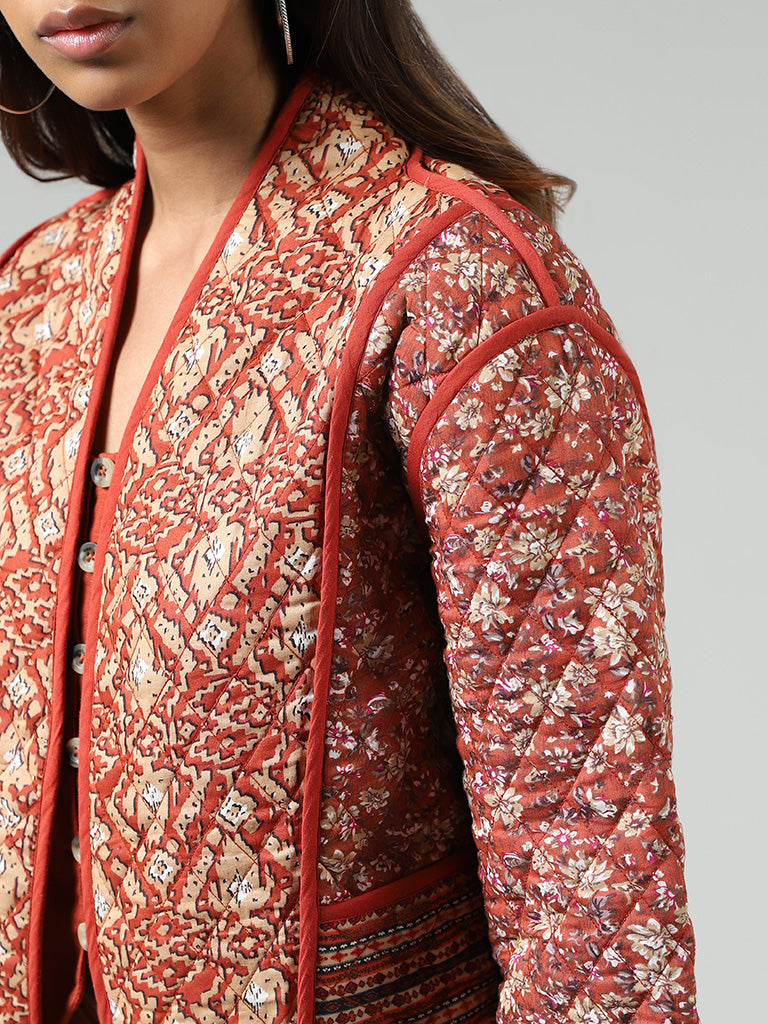 Bombay Paisley Rust Mix-Printed Cotton Quilted Jacket