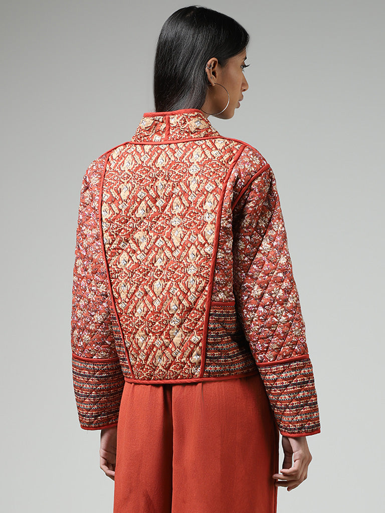 Bombay Paisley Rust Mix-Printed Cotton Quilted Jacket