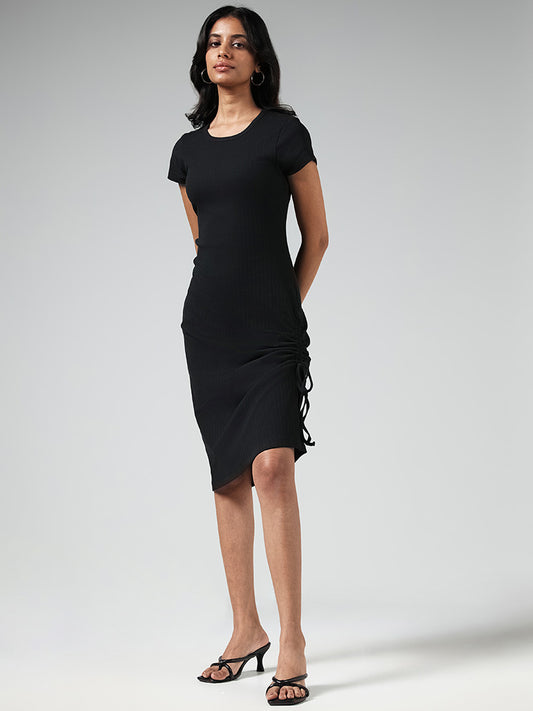 Nuon Solid Black Scrunch Dress