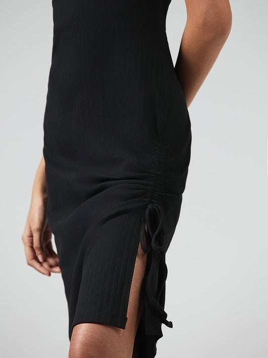 Nuon Solid Black Scrunch Dress