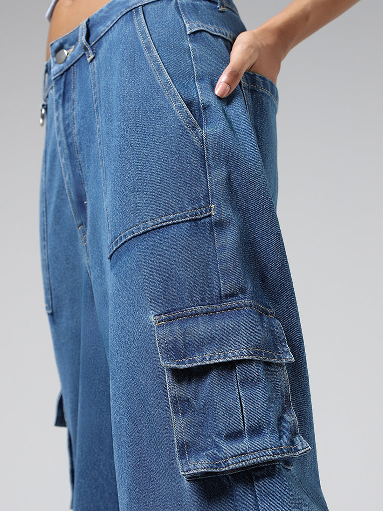 Nuon Mid Blue Detachable Cargo Denim Jeans