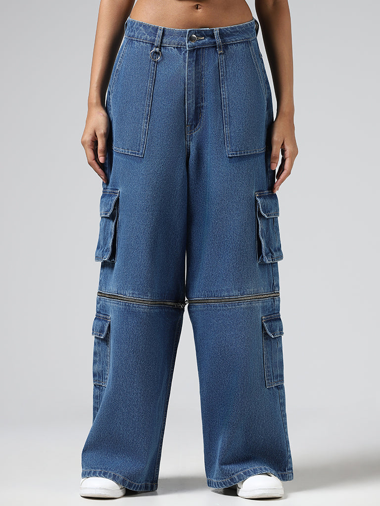 Nuon Mid Blue Detachable Cargo Denim Jeans