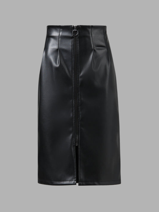Nuon Black Leather Skirt