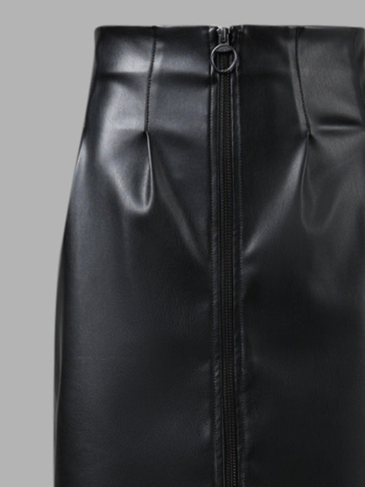 Nuon Black Leather Skirt
