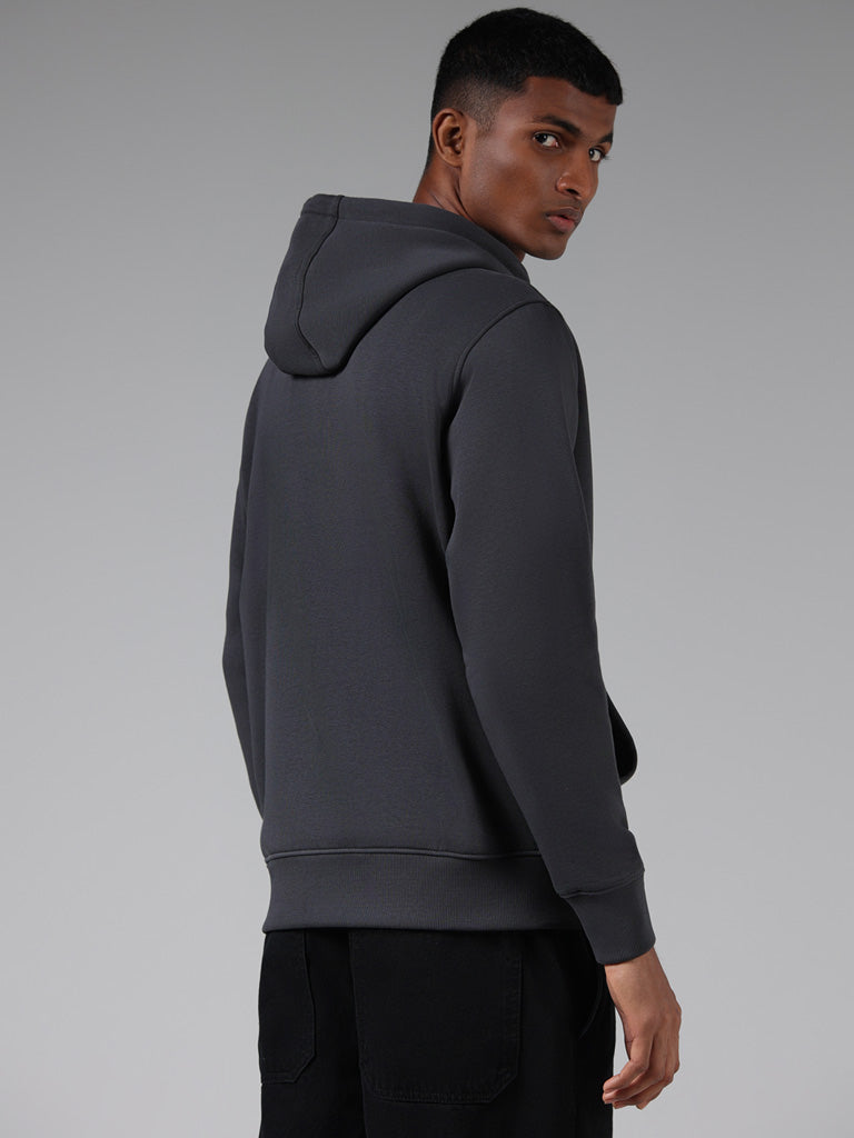 Nuon Charcoal Embroidered Relaxed Fit Hoodie