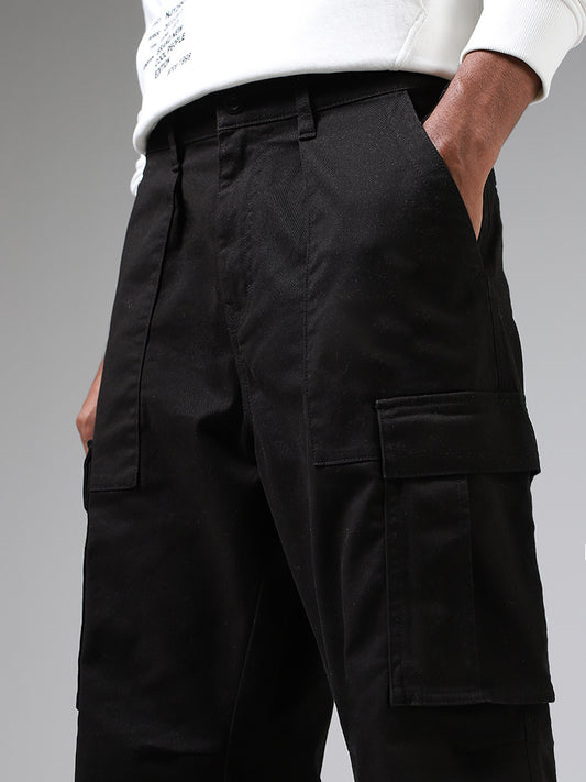 Nuon Solid Black Relaxed-Fit Mid-Rise Cargo Chinos